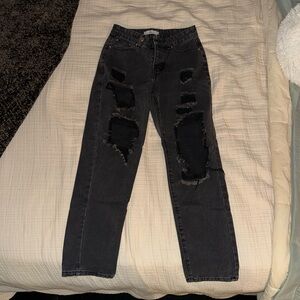 Adika Black Distressed Straight Leg Jeans
